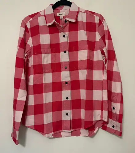 Pact Mila Flannel Shirt Women’s S Red Gingham 100% Organic Cotton NWT