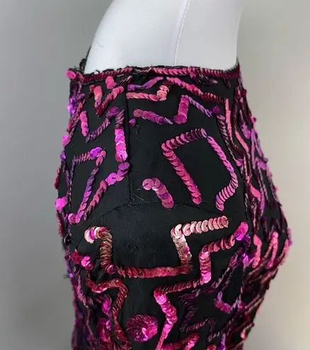 Vintage Silk & Sequin Short Sleeve Blouse Medium Cocktail Black