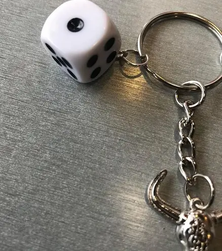 Handmade Y2k Silver Dice Bull Cow Head. keychain , Skater Keychain with Dice charm