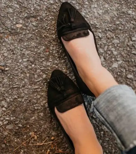 Refresh Black Vegan Suede Tassel Loafers