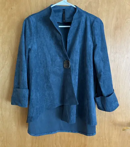 IC by Connie K Teal Blue Faux Suede Asymmetrical Hem Jacket Small