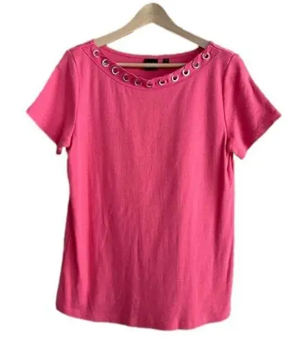 Rafaella laced grommet trim scoop neck coral tee size large