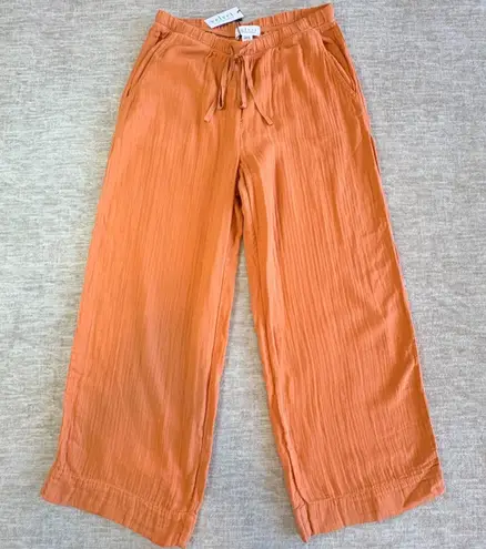 NWT Velvet By Graham & Spencer Women Pull On Orange S Gauze Pants Wide Leg