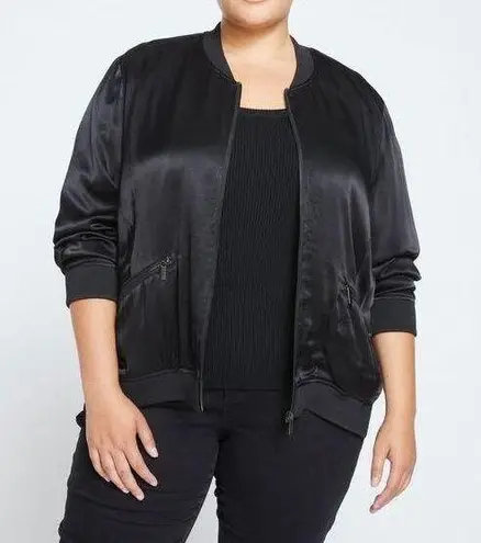 Universal Standard Satin Bomber Jacket - Black - S (14-16)