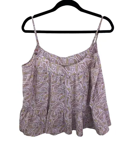 J. Crew Ruffle Tank Top Pink Paisley Large AZ770 NWT Babydoll Cami Y2K Fairy