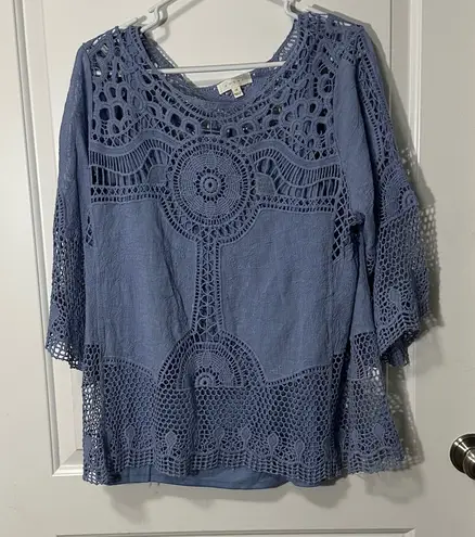 Adiva Light Blue Crochet Women's Blouse Size 1X