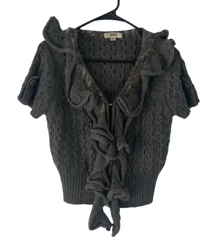 Stevie Hender Hendi Sm Grey Wool Ruffle Knit Academia Sweater Cottage Coquette Feminine Fairy