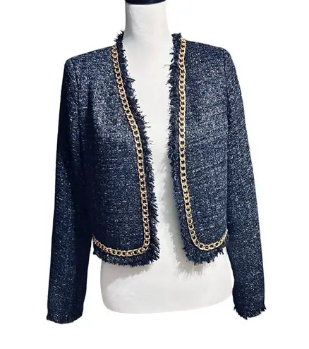 Christian LaCroix Blue and Gold Tweed Jacket Size Medium