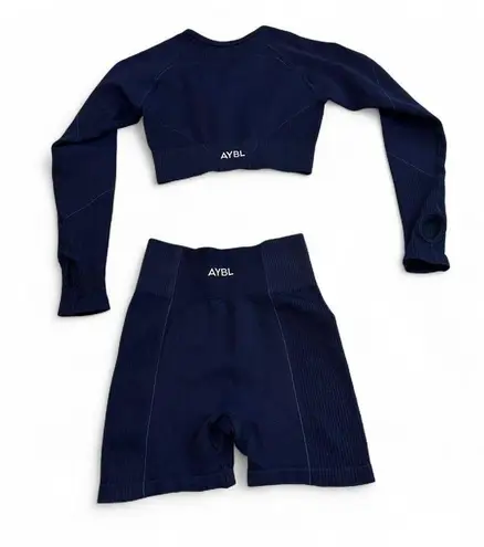 AYBL Set Balance v2 Seamless Long Sleeve Crop Top Shirt and Shorts Both XS Blue