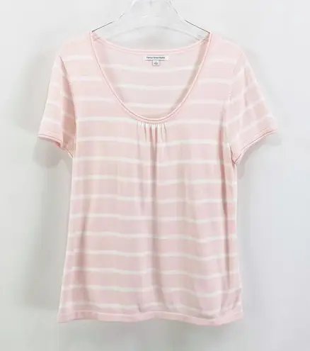 MERCER STREET STUDIO Pink Striped Scoop Neck Tee Size L