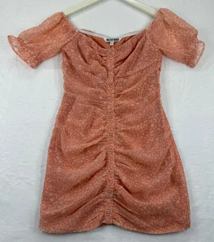 Walter Baker Orange Leopard Print Ruffle Off Shoulder Button Front Mini Dress 4