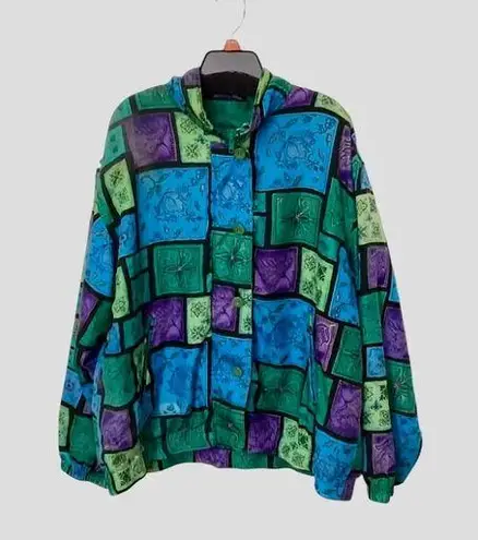 Vintage 100% Silk Colorblock Windbreaker Jacket Multiple Size 1X