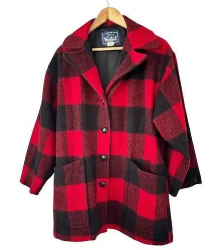 Woolrich Vintage Wool Winter Coat Button Front Buffalo Plaid Women’s Medium USA