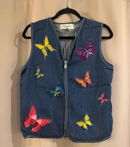 Castle Sport Denim Vest with Colorful Butterfly Embroidery Blue Size M