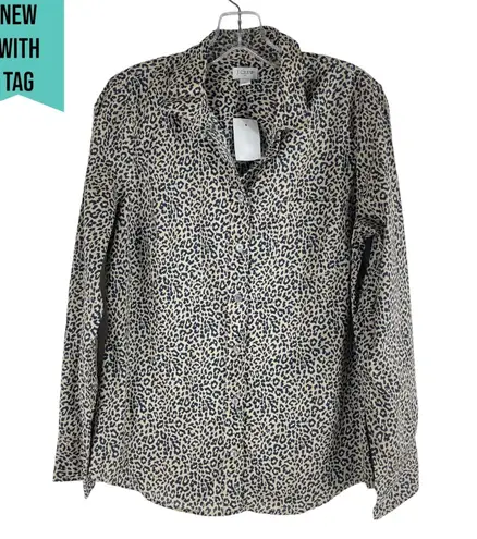 J. Crew Factory Animal Print Cotton Shirt in Signature Fit Blue Size M Size M