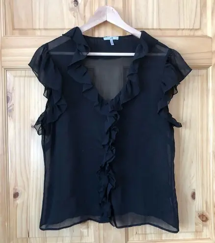 Metro 7 Cap Sleeve Sheer Ruffled Top size XL Black