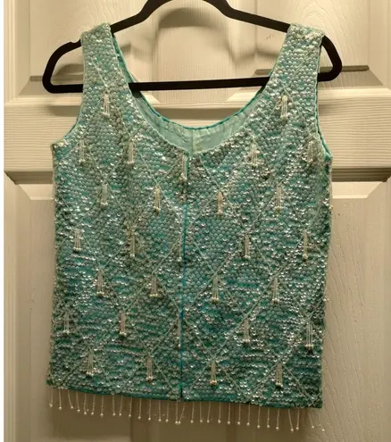 Vintage 60s Womens Size Small Blue Sequin Beaded Sleeveless Wool Theater Costume