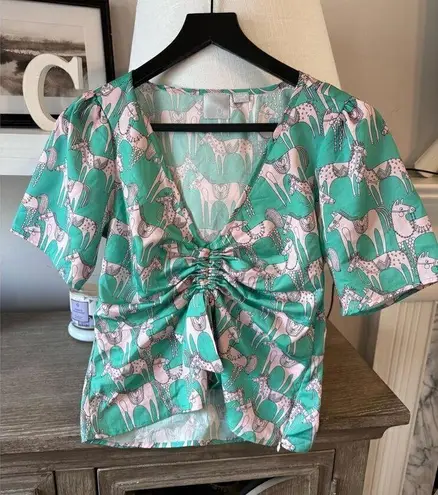 Zero Degrees Celsius Top Green Pink Size Small