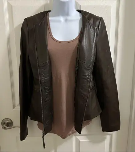 Antonio Melani  Luxury 100% Genuine Brown Leather Jacket Women’s sz Small zip-up