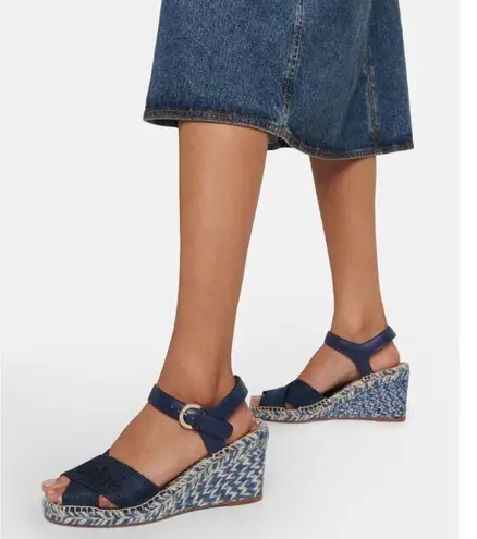 Chloé Chloe Piia Espadrille Logo Wedges in Denim