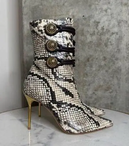Balmain Alma Snake-Effect Leather Ankle Boots