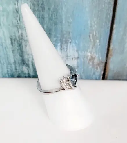 Blue Kyanite & CZ Silver ring size 6