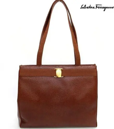 Salvatore Ferragamo Vara Embossed Lizard Vintage Tote