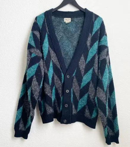 Vintage CÈTO Uomo Colorblock Mosaic Chevron Print Cardigan Sweater Size S Multiple