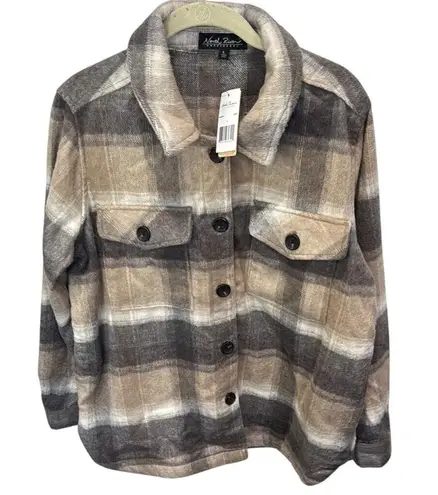 North River Outfitters Plaid Flannel Shirt Jacket Shacket Brown Beige Large L