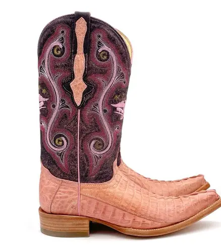 NWT El General Pink Caiman Pointed Toe Boots Women’s Size 8 Embroidered Western