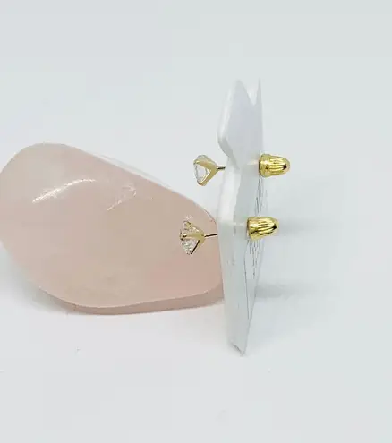 14k Gold Earrings White Screwback