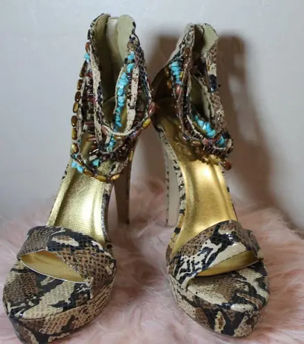 Paprika  Beaded Animal Print Platform Heels - Size 8.5 - Boho Chic