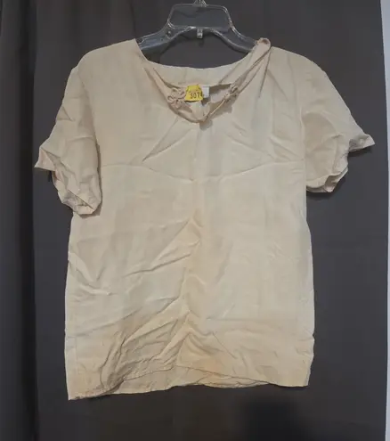Anne Carson Anne Carson Beige Blouse, Women's Small Tan Silk Shirt, Long Sleeve Top