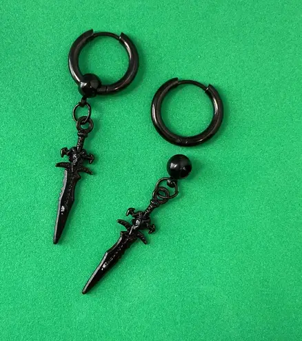Titanium Steel Dagger Dangle Drop Earrings for Men Women,Punk Hip Hop Earrings Black