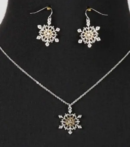 Snowflake Necklace Earrings Set 16" Chain New Reversible Festive Winter… Gold