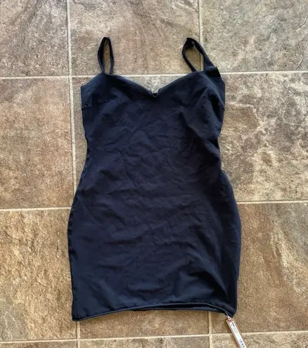 SKIMS Raw Edge Slit Front Mini Dress Onyx Size Medium