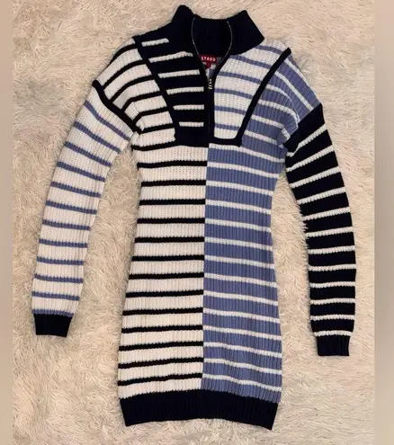 NEW STAUD Hampton Mini Sweater Knitted Dress in Adriatic Stripe Sz S Blue