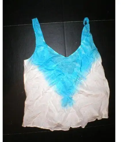 William Rast NWT New Womens L Deep Back Silk Tank Blouse Blue White Tie Dye Top