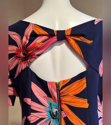 Julian Taylor Blue Floral Dress Cut Out Bow & Back Gold Zipper In Back SZ 12