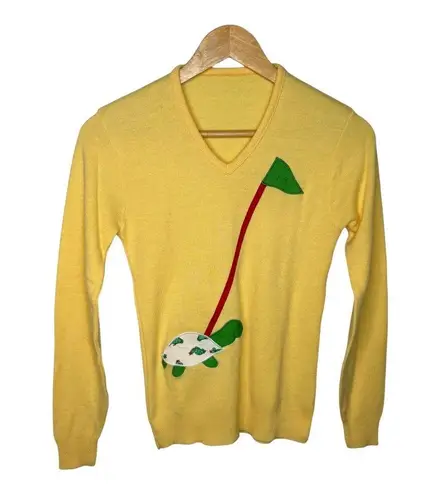 Vintage Turtle Golf Flag 18 Yellow Embroidered Applique Sweater Knit Top Small