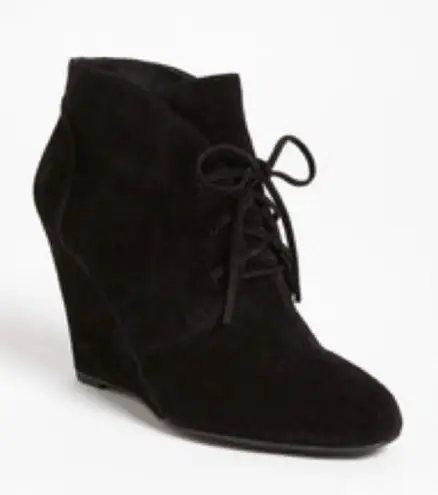 via spiga black suede wedge booties. Never worn