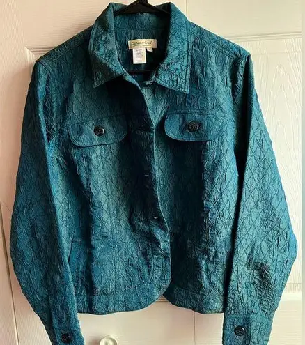 Coldwater Creek  Womens Jacket Iridescent Teal Button Front Lightweight Sz L - Image 1