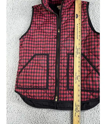 J Crew Vest Women Medium Plaid Puffer Full Zip Red