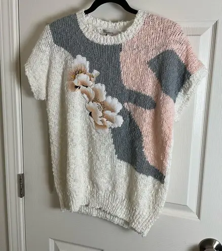 Western Connection Floral Knit Sweater 80’s vintage size medium White