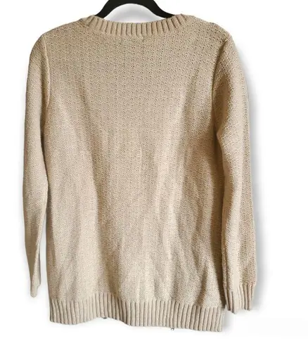 Style & Co 𝅺. Large cable knit zipper metallic shimmer gold beige sweater Size L