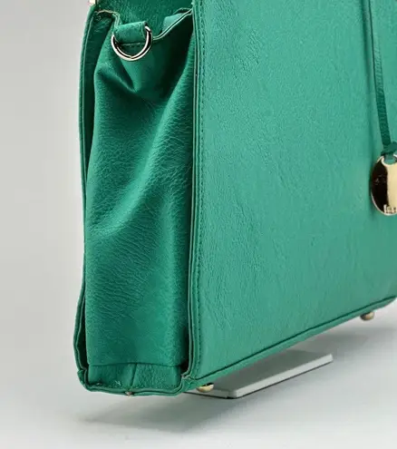 Lux teal hard bottom and side shoulder bag gold accent