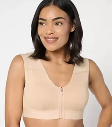 Women's Tommie Copper Shoulder Support Bra with Front Zipper Nude Size XL NEW