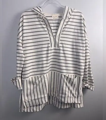 Mello Day Womens White Striped Long Sleeve Casual Pullover Hoodie Size Large