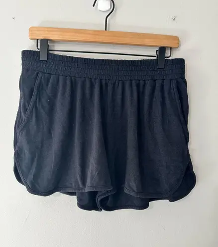 Nation Ltd Womens Black Terry Cloth Lounge Shorts Elastic Waist Pockets Size L