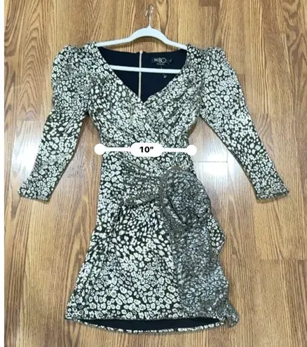 PATBO Gold Metallic lurex mesh fabric Leopard Drape Mini Dress sz 4 Black
